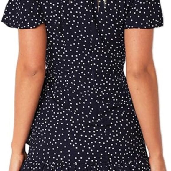 Navy Polka Dot Ruffle Hem Wrap Dress - Picture 5 of 11